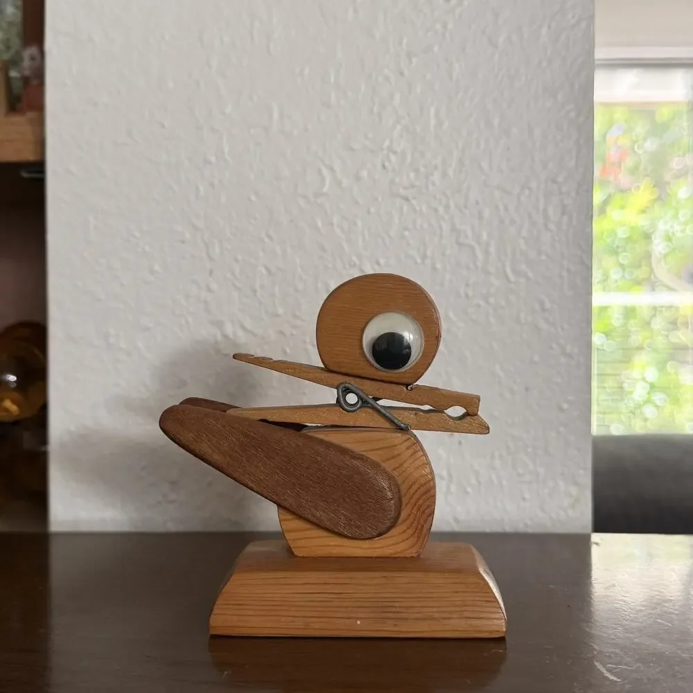 Vintage handcrafted wooden duck / bird memo / recipe holder for a desk / kitchen